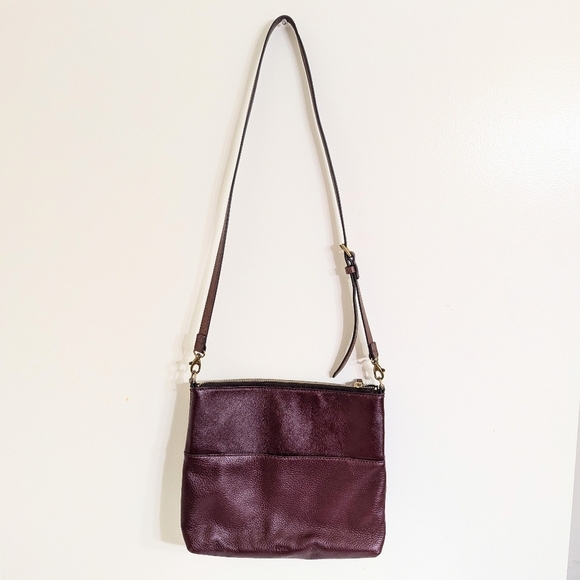 Fossil Pebble Leather Burgundy Crossbody Bag 10 1/2" x 9" x 2" - Picture 4 of 10